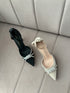 Rhinestone Embedded Pointy Toe Buckle Strap Heels